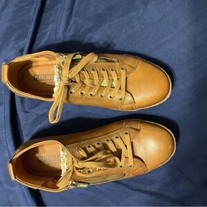 PIKOLINOS Lagos womens Tan Leather LaceUp Sneakers with Side Zip